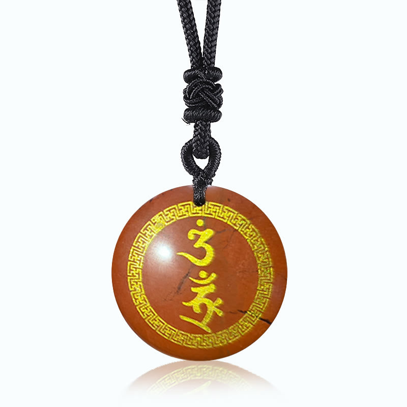 Buddha Stones Surrounding Swastika Pattern Vajra Protection Mantra Natural Various Crystal Black Obsidian Fulfilment Necklace Pendant - Red Stone - image 10