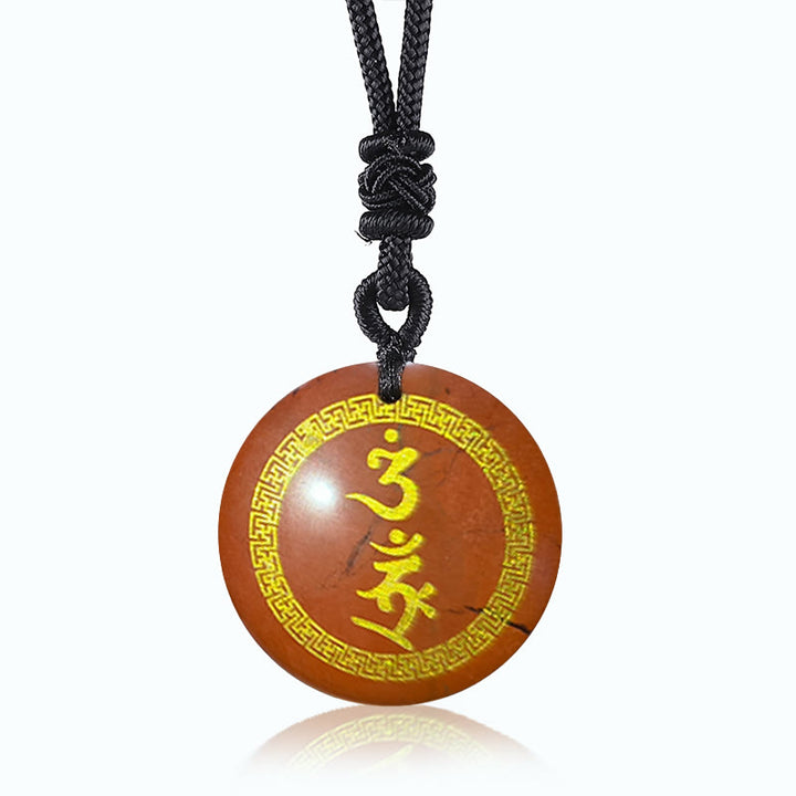 Buddha Stones Surrounding Swastika Pattern Vajra Protection Mantra Natural Various Crystal Black Obsidian Fulfilment Necklace Pendant - Red Stone - image 10