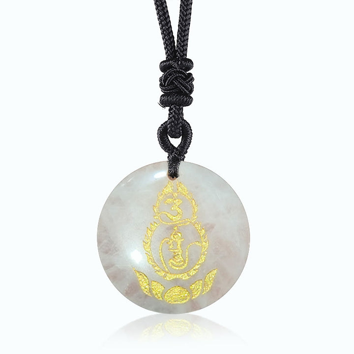 Buddha Stones Gourd Lotus Pedestal Pattern Vajra Protection Mantra Natural Various Crystal Black Obsidian Fulfilment Necklace Pendant - White Agate - image 6
