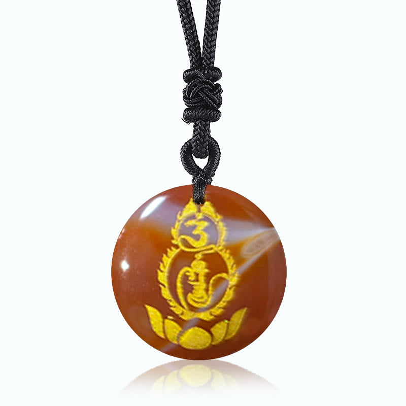 Buddha Stones Gourd Lotus Pedestal Pattern Vajra Protection Mantra Natural Various Crystal Black Obsidian Fulfilment Necklace Pendant - Red Agate - image 12