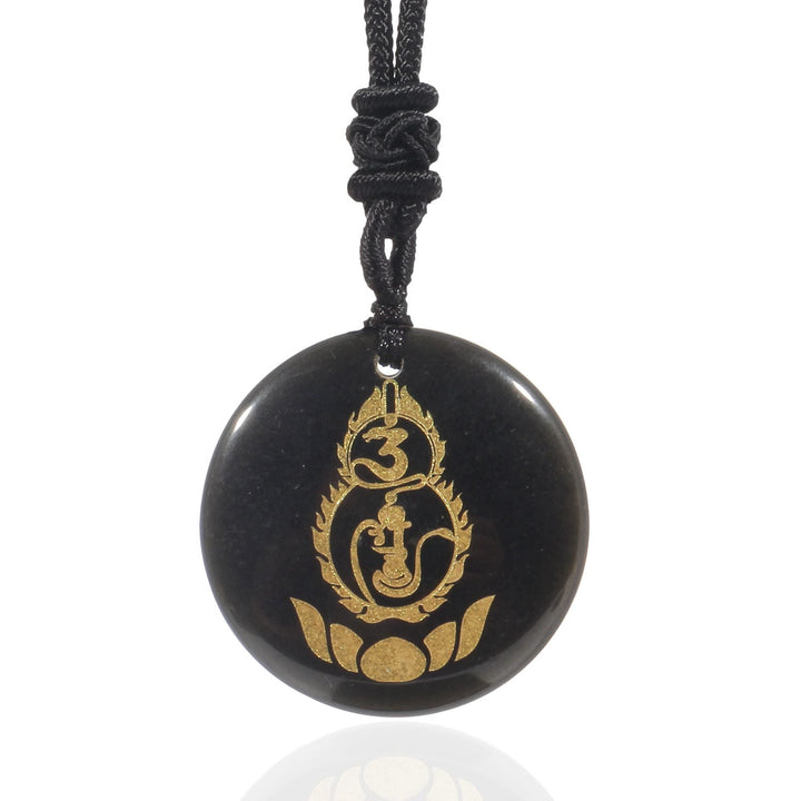 Buddha Stones Gourd Lotus Pedestal Pattern Vajra Protection Mantra Natural Various Crystal Black Obsidian Fulfilment Necklace Pendant - Black Obsidian - image 0