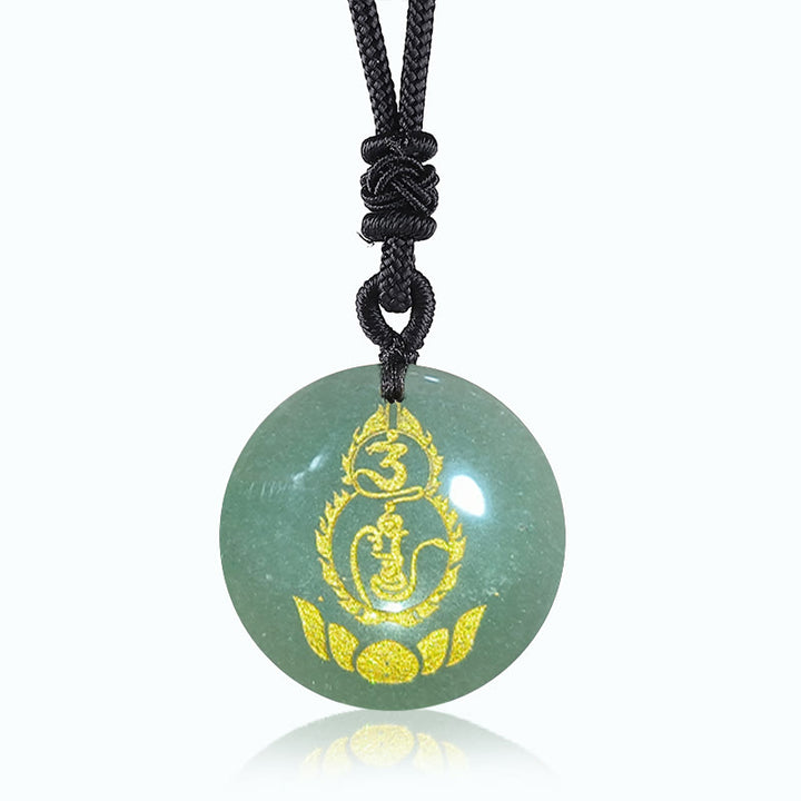 Buddha Stones Gourd Lotus Pedestal Pattern Vajra Protection Mantra Natural Various Crystal Black Obsidian Fulfilment Necklace Pendant - Green Aventurine - image 4