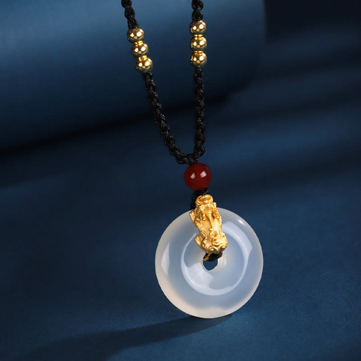 Buddha Stones  Black Onyx White Agate Peace Buckle 999 Sterling Silver Gold PiXiu Fortune Necklace Pendant - image 9