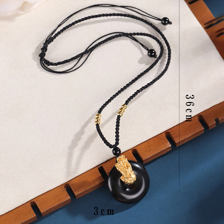 Buddha Stones  Black Onyx White Agate Peace Buckle 999 Sterling Silver Gold PiXiu Fortune Necklace Pendant - image 3