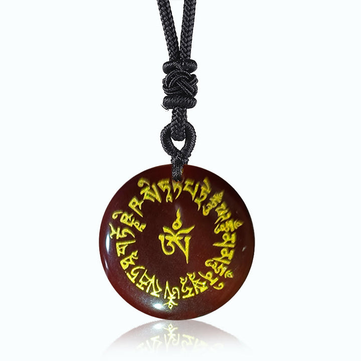 Buddha Stones Fortune-gathering Mantra Natural Various Crystal Black Obsidian Fulfilment Necklace Pendant - Red Agate - image 11