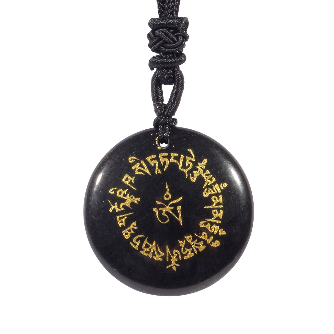 Buddha Stones Fortune-gathering Mantra Natural Various Crystal Black Obsidian Fulfilment Necklace Pendant - Black Obsidian - image 0