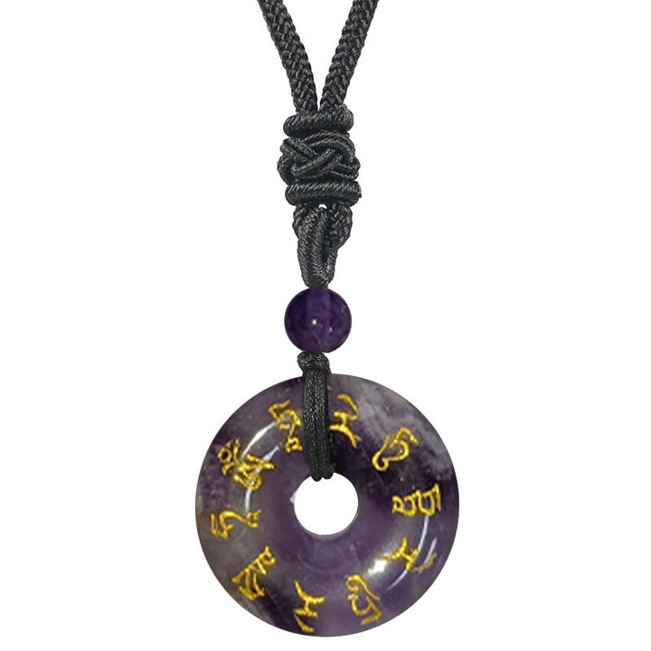 Buddha Stones Green Tara Mantra Natural Various Crystal Black Obsidian Fulfilment Necklace Pendant - Amethyst - image 16
