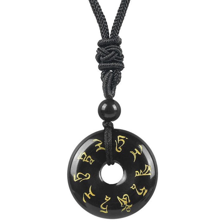 Buddha Stones Green Tara Mantra Natural Various Crystal Black Obsidian Fulfilment Necklace Pendant - Black Obsidian - image 1