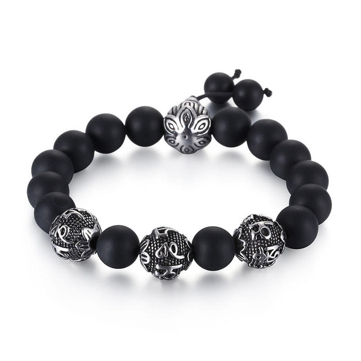 Buddha Stones Natural Tiger Eye Lava Rock Black Obsidian Titanium Steel Six-True-Words Om Mani Padme Hum Protection Bracelet - Black Obsidian(Wrist Circumference: 17-21cm) - image 14