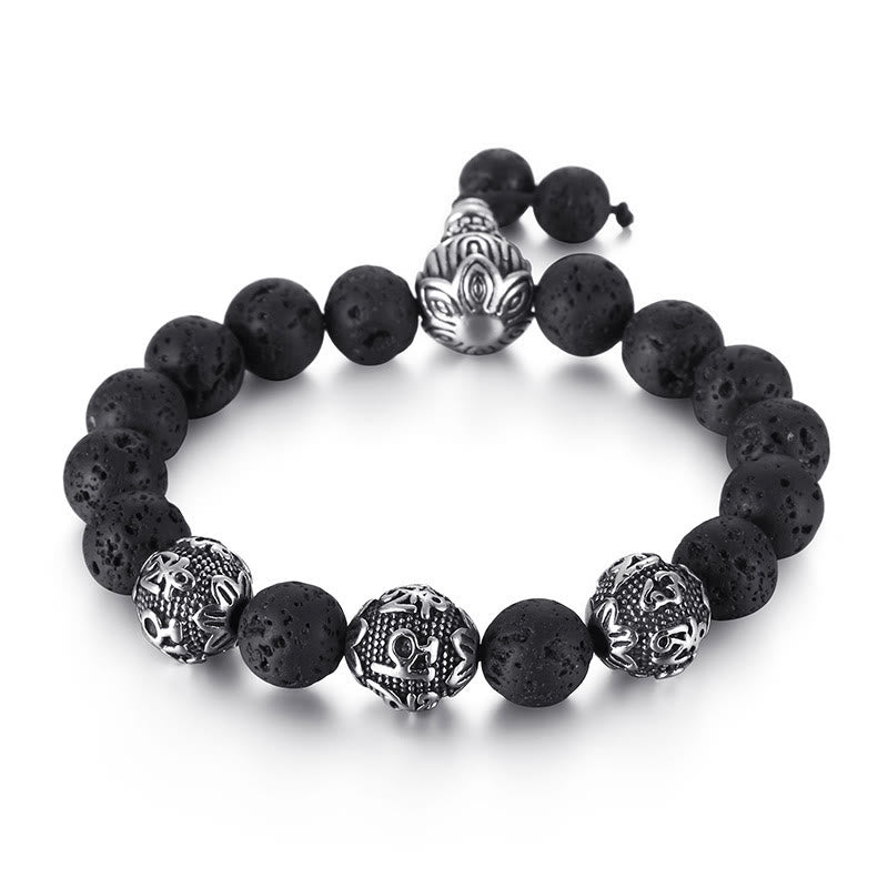 Buddha Stones Natural Tiger Eye Lava Rock Black Obsidian Titanium Steel Six-True-Words Om Mani Padme Hum Protection Bracelet - Lava Rock(Wrist Circumference: 17-21cm) - image 10
