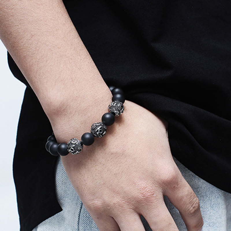 Buddha Stones Natural Tiger Eye Lava Rock Black Obsidian Titanium Steel Six-True-Words Om Mani Padme Hum Protection Bracelet - image 15