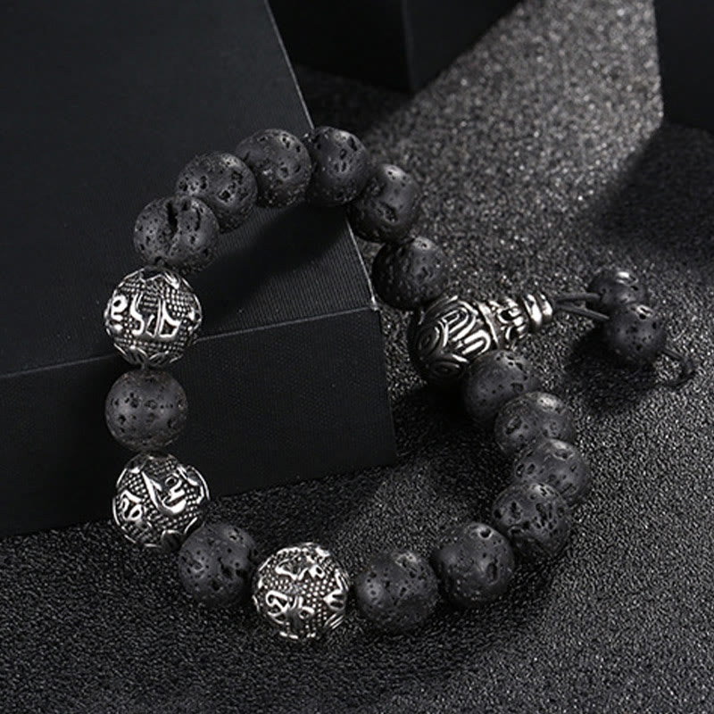 Buddha Stones Natural Tiger Eye Lava Rock Black Obsidian Titanium Steel Six-True-Words Om Mani Padme Hum Protection Bracelet - image 8