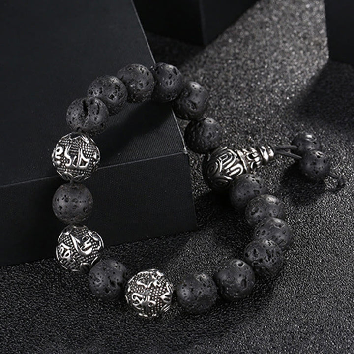 Buddha Stones Natural Tiger Eye Lava Rock Black Obsidian Titanium Steel Six-True-Words Om Mani Padme Hum Protection Bracelet - image 8