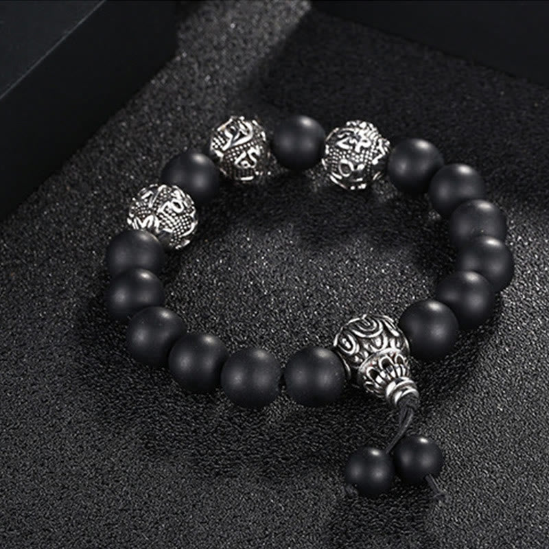 Buddha Stones Natural Tiger Eye Lava Rock Black Obsidian Titanium Steel Six-True-Words Om Mani Padme Hum Protection Bracelet - image 13