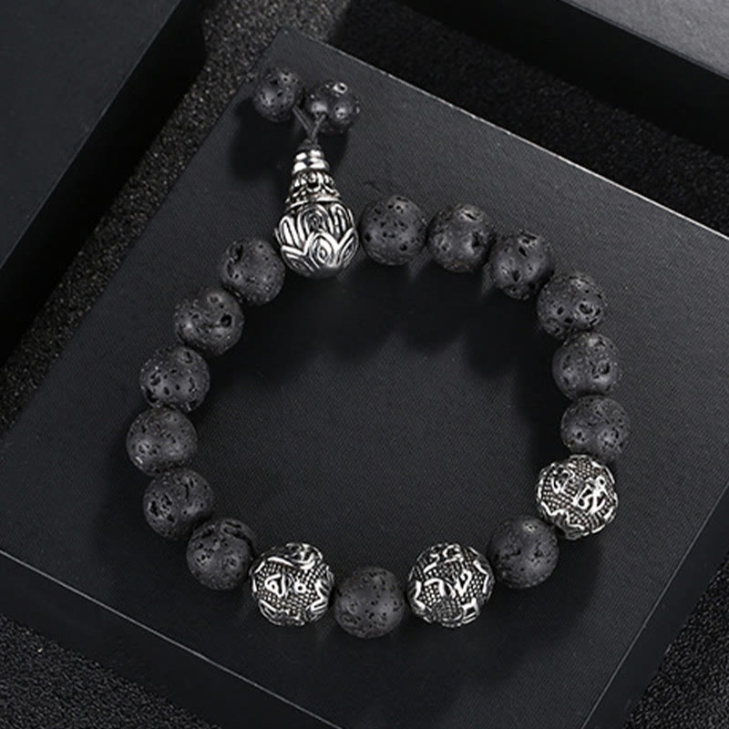 Buddha Stones Natural Tiger Eye Lava Rock Black Obsidian Titanium Steel Six-True-Words Om Mani Padme Hum Protection Bracelet - image 9