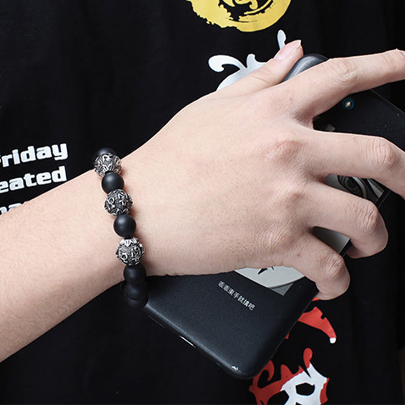 Buddha Stones Natural Tiger Eye Lava Rock Black Obsidian Titanium Steel Six-True-Words Om Mani Padme Hum Protection Bracelet - image 16