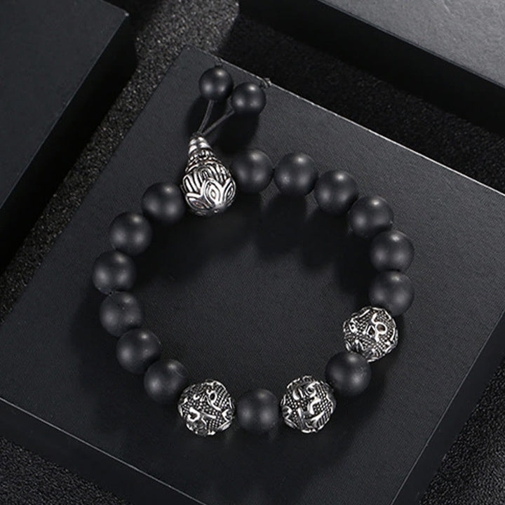 Buddha Stones Natural Tiger Eye Lava Rock Black Obsidian Titanium Steel Six-True-Words Om Mani Padme Hum Protection Bracelet - image 12