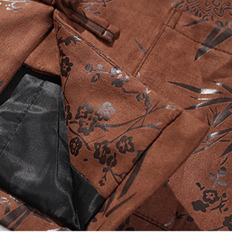 Buddha Stones Chinese New Year Clothes Flowers Bamboo Solid Color Cuff Frog-button Tang Suit Cotton Men's Jacket Shirt With Pockets - image 21