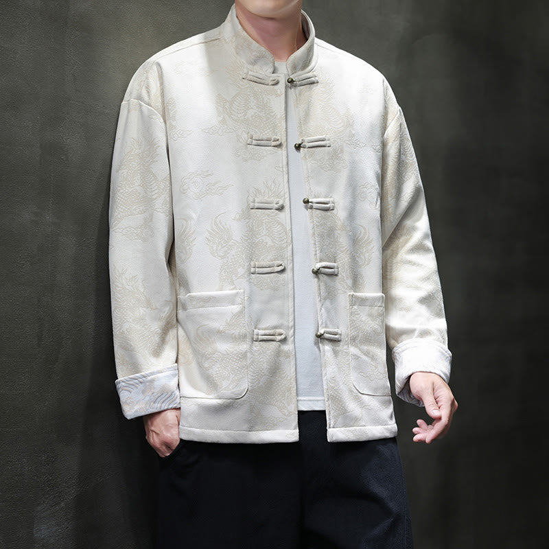 Buddha Stones Chinese New Year Kirin Print Frog-button Tang Suit Men's Jacket Shirt With Pockets - image 28