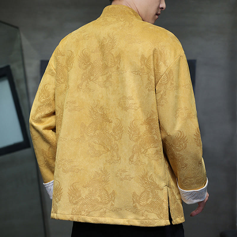 Buddha Stones Chinese New Year Kirin Print Frog-button Tang Suit Men's Jacket Shirt With Pockets - image 4