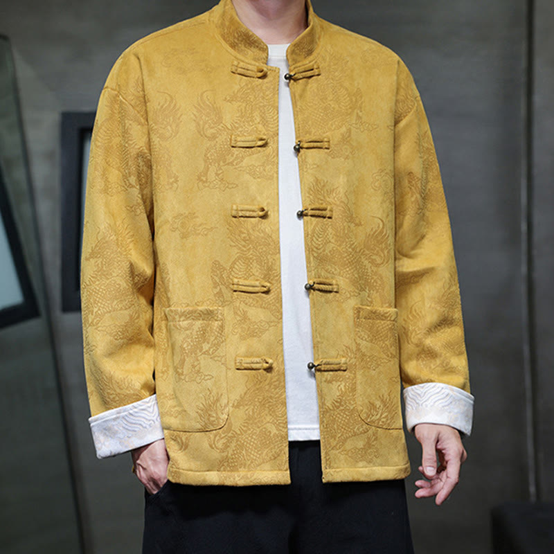 Buddha Stones Chinese New Year Kirin Print Frog-button Tang Suit Men's Jacket Shirt With Pockets - image 3