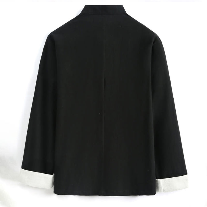 Buddha Stones Chinese New Year Crane Embroidery Tang Suit Hanfu Long Sleeve Top Pants Clothing  Cotton Linen Men's Set With Pockets - image 2