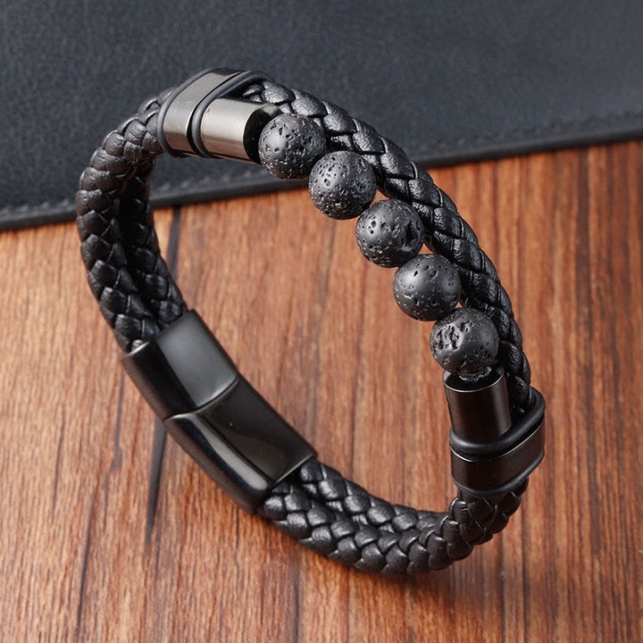 Buddha Stones Lava Rock Frosted Stone Healing Leather Magnetic Buckle Bracelet - image 2