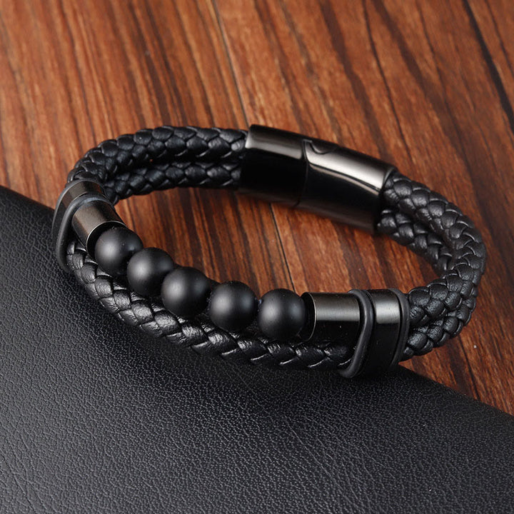 Buddha Stones Lava Rock Frosted Stone Healing Leather Magnetic Buckle Bracelet - Frosted Stone(Wrist Circumference: 18-20cm) - image 8