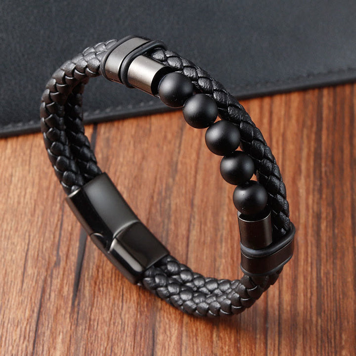 Buddha Stones Lava Rock Frosted Stone Healing Leather Magnetic Buckle Bracelet - image 9