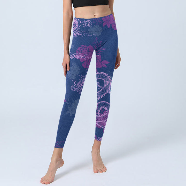 Buddha Stones Purple Dragon Phoenix Flowers Print Gym Leggings Women's Yoga Pants - image 5