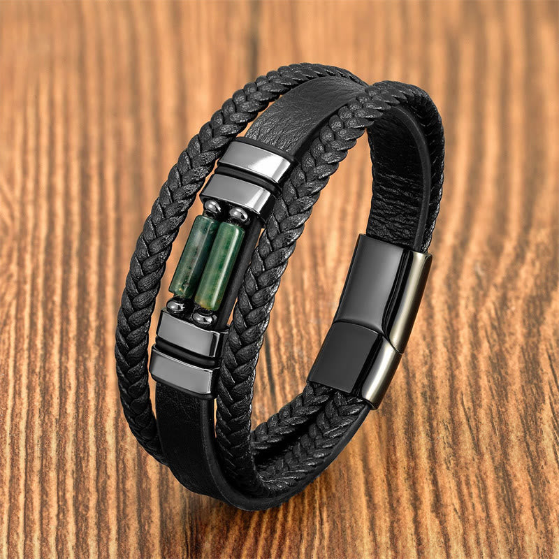Buddha Stones Tiger Eye Lazurite Lapis Lazuli Hematite Picture Jasper Black Onyx Strength Multi-layer Leather Bracelet - Agate - 18-22cm - image 6