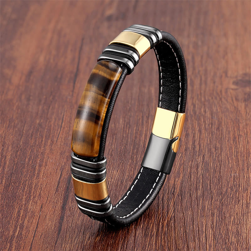 Buddha Stones "Wishing You Courage and Focus" Tiger Eye Leather Bracelet Includes Gift Message Card - image 1