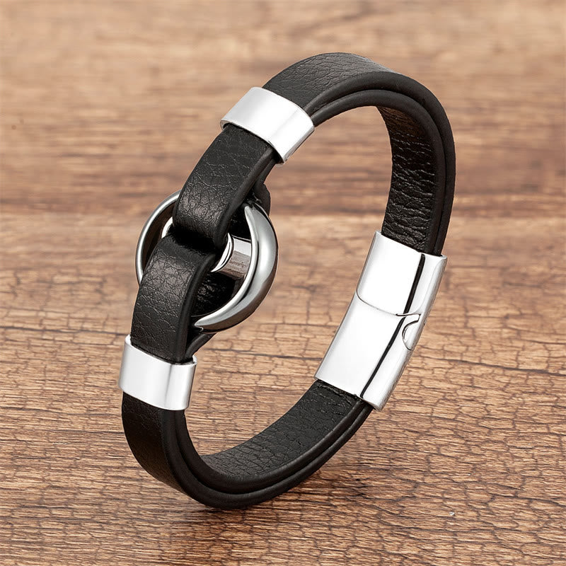 Buddha Stones Round Green Aventurine Black Onyx Hematite Agate Rose Quartz Stone Balance Leather Magnetic Buckle Bracelet - Hematite-Silver - 18-22cm - image 19