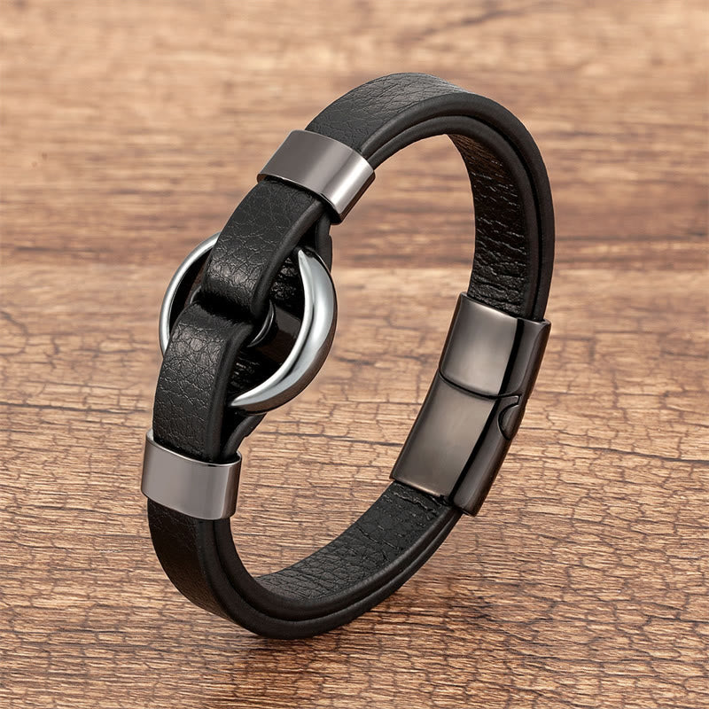 Buddha Stones Round Green Aventurine Black Onyx Hematite Agate Rose Quartz Stone Balance Leather Magnetic Buckle Bracelet - Hematite-Black - 18-22cm - image 25