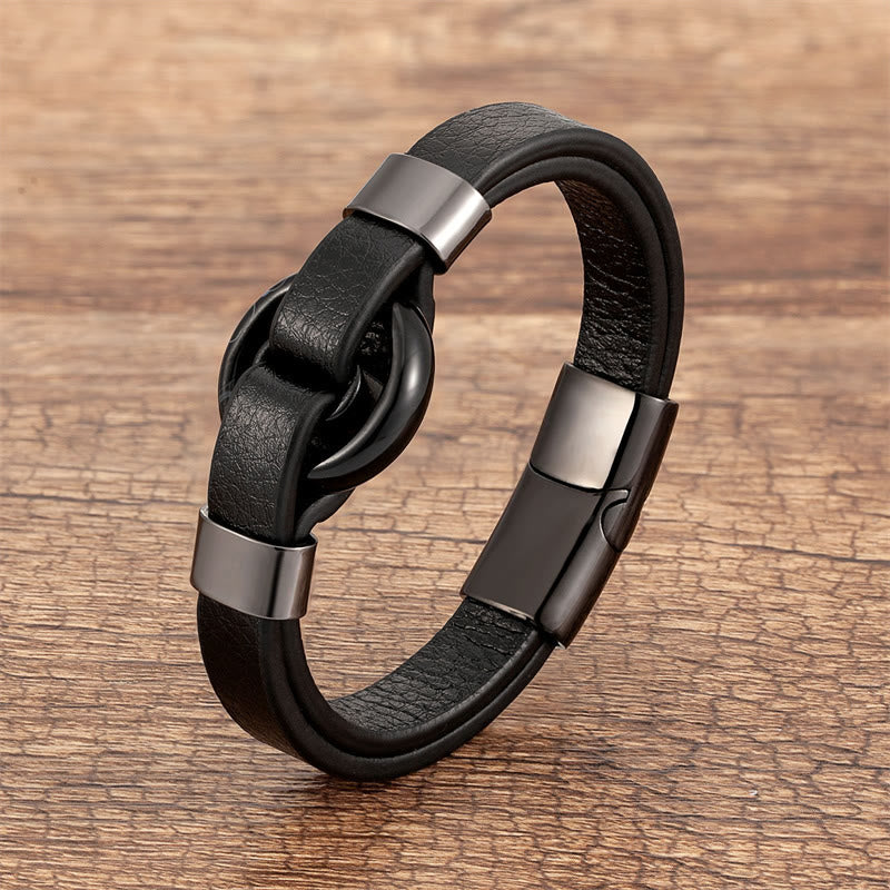 Buddha Stones Round Green Aventurine Black Onyx Hematite Agate Rose Quartz Stone Balance Leather Magnetic Buckle Bracelet - Black Onyx-Black - 18-22cm - image 28