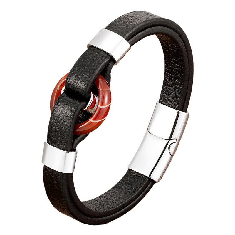 Buddha Stones Round Green Aventurine Black Onyx Hematite Agate Rose Quartz Stone Balance Leather Magnetic Buckle Bracelet - image 23