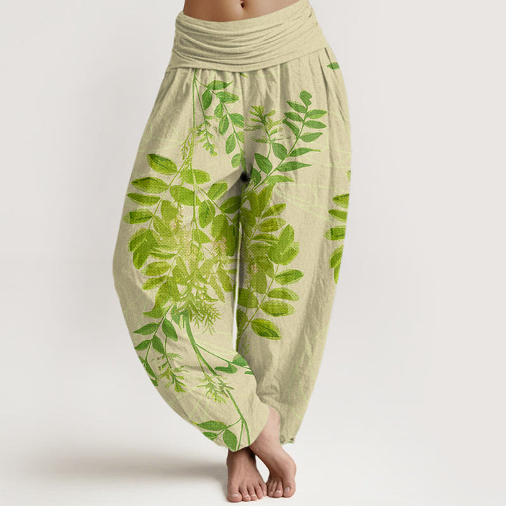 Buddha Stones Cotton Green Leaves Branches Women's Elastic Waist Harem Pants - PaleGoldenrod - US22，UK/AU26，EU54 (6XL) - image 0