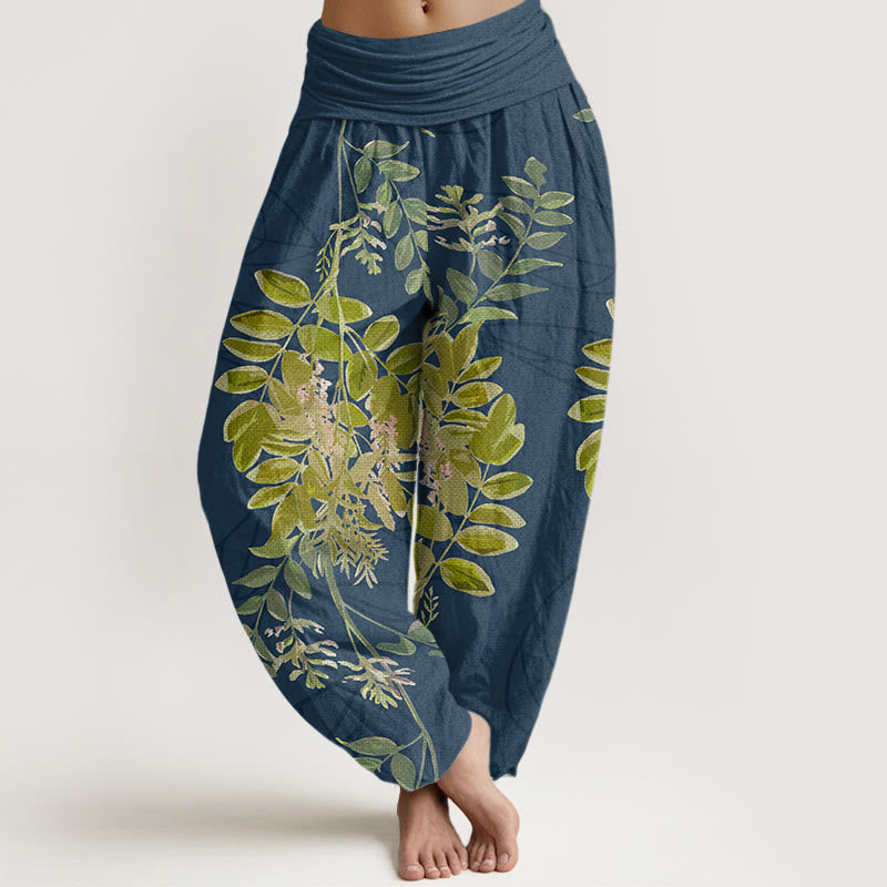 Buddha Stones Cotton Green Leaves Branches Women's Elastic Waist Harem Pants - MidnightBlue - US22，UK/AU26，EU54 (6XL) - image 7