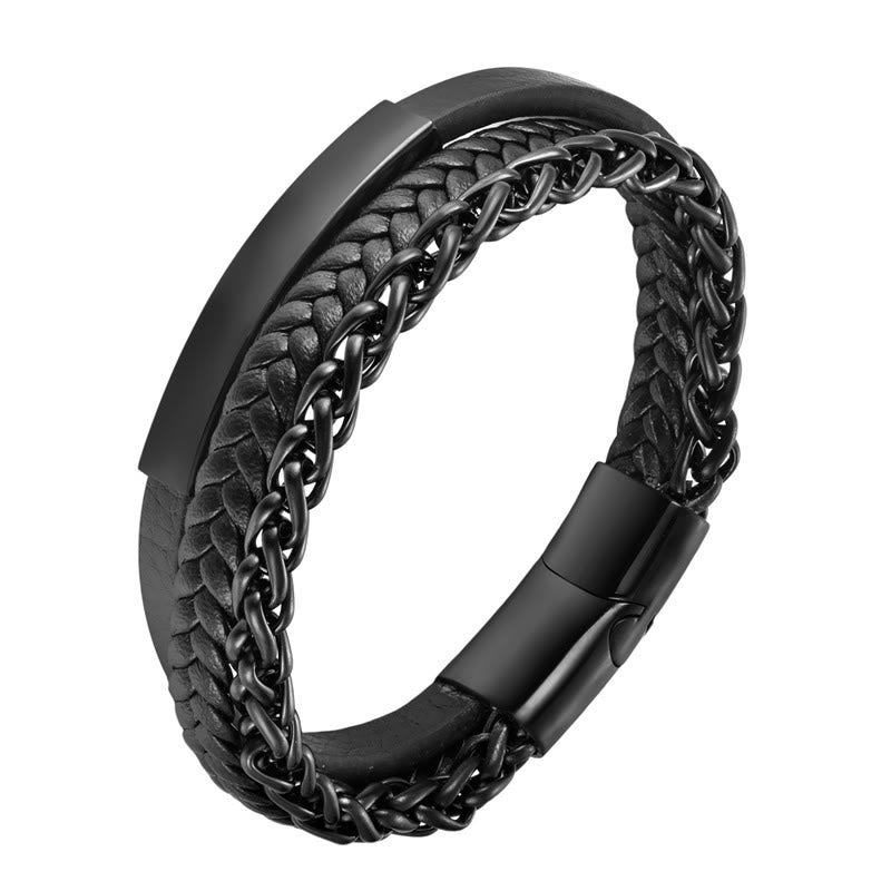 Buddha Stones Multi-layered Titanium Steel Calm Leather Buckle Bracelet - image 3