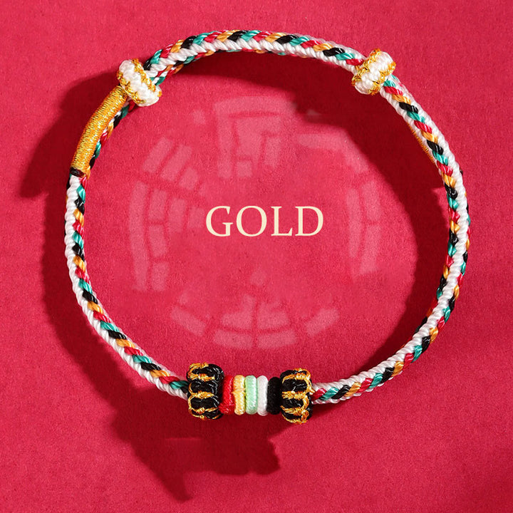 Buddha Stones Five Elements Colorful String Completeness Knot Reef Knot Braid Luck Bracelet - Gold(Wrist Circumference: 14-17cm) - image 6