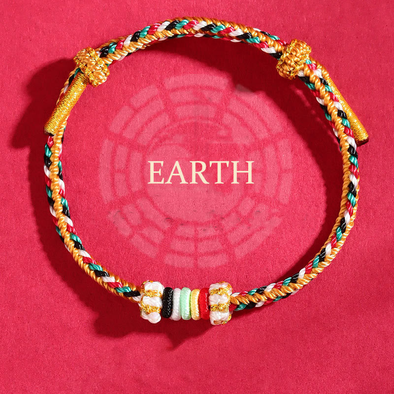 Buddha Stones Five Elements Colorful String Completeness Knot Reef Knot Braid Luck Bracelet - Earth(Wrist Circumference: 14-17cm) - image 3