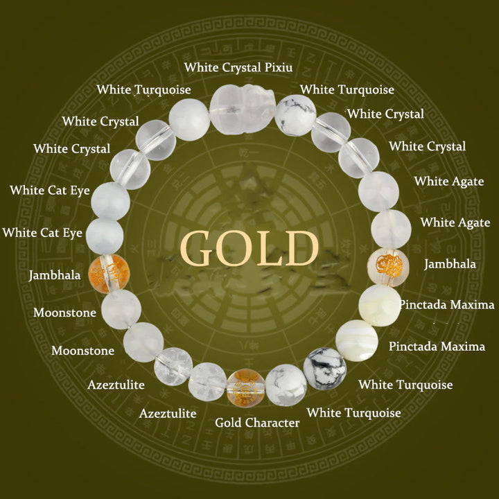 Buddha Stones Five Elements Various Crystal Agate Pixiu Wealth Bracelet - Gold(Wrist Circumference: 14-16cm) - 8mm - image 0