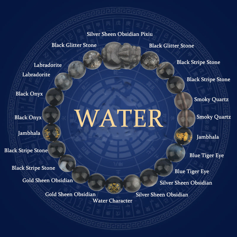 Buddha Stones Five Elements Various Crystal Agate Pixiu Wealth Bracelet - Water(Wrist Circumference: 14-16cm) - 8mm - image 13