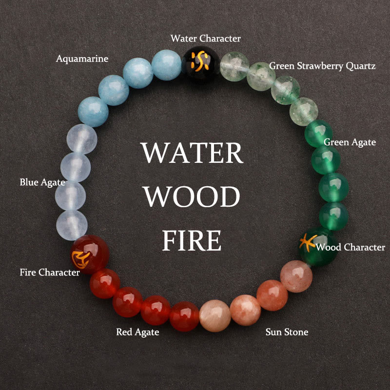 Buddha Stones Five Elements Various Agate Crystal Sun Stone Wisdom Bracelet - Water Wood Fire(Wrist Circumference: 14-16cm) - 6mm - image 35