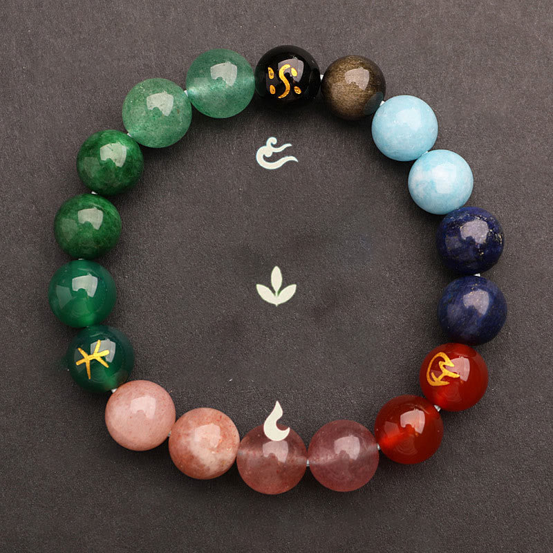 Buddha Stones Five Elements Various Agate Crystal Sun Stone Wisdom Bracelet - image 32