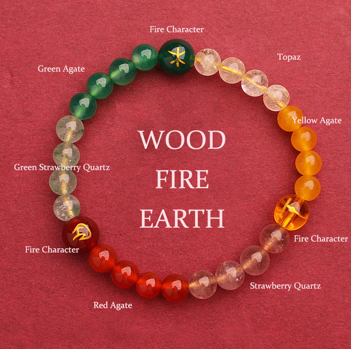 Buddha Stones Five Elements Various Agate Crystal Sun Stone Wisdom Bracelet - Wood Fire Earth(Wrist Circumference: 14-16cm) - 6mm - image 44