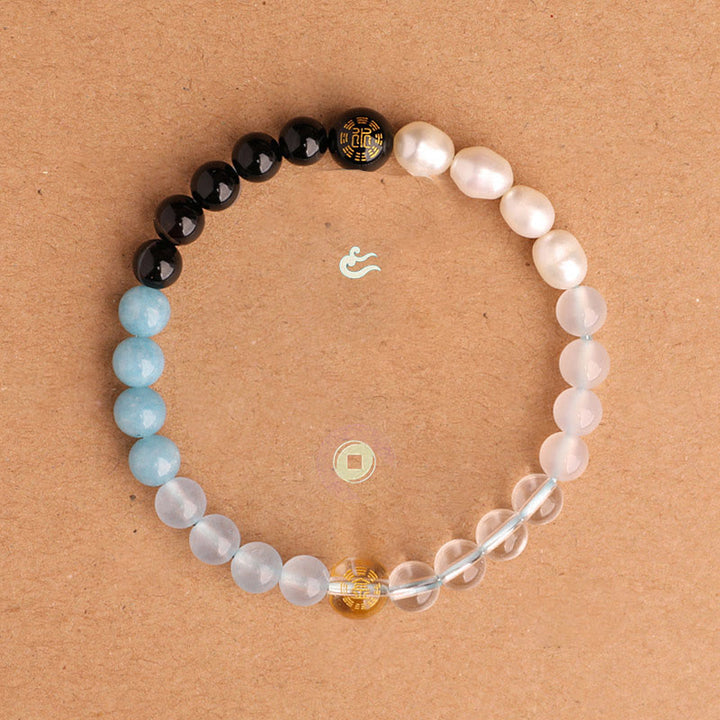Buddha Stones Five Elements Various Agate Crystal Black Onyx Green Chalcedony Aquamarine Wisdom Bracelet - image 18