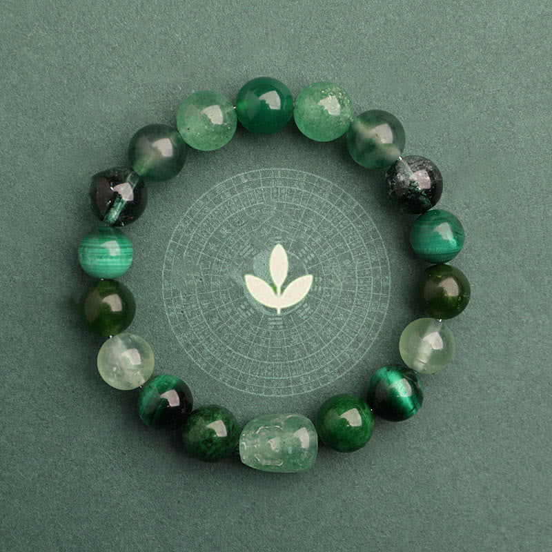 Buddha Stones Five Elements Various Agate Crystal Green Strawberry Quartz Moss Agate Green Phantom Luck Bracelet - image 3