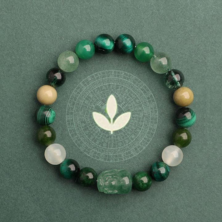Buddha Stones Five Elements Various Agate Crystal Green Strawberry Quartz Moss Agate Green Phantom Luck Bracelet - image 5