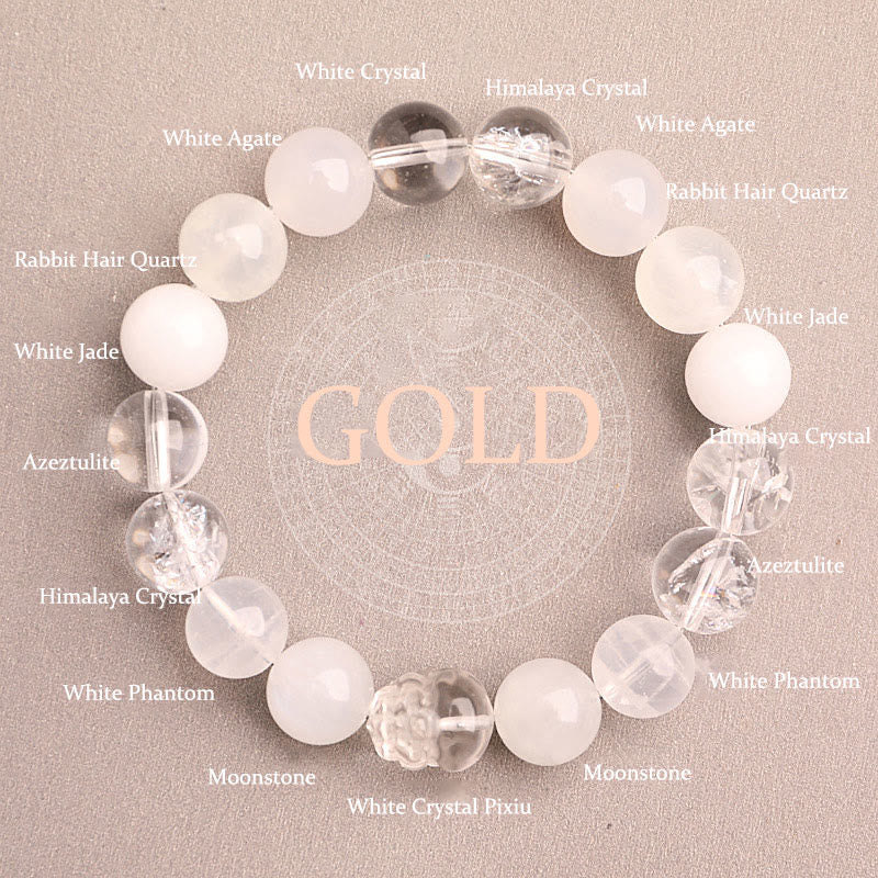 Buddha Stones Five Elements Various Agate Crystal Green Strawberry Quartz Moss Agate Green Phantom Luck Bracelet - Gold(Wrist Circumference: 14-16cm) - 12mm - image 39